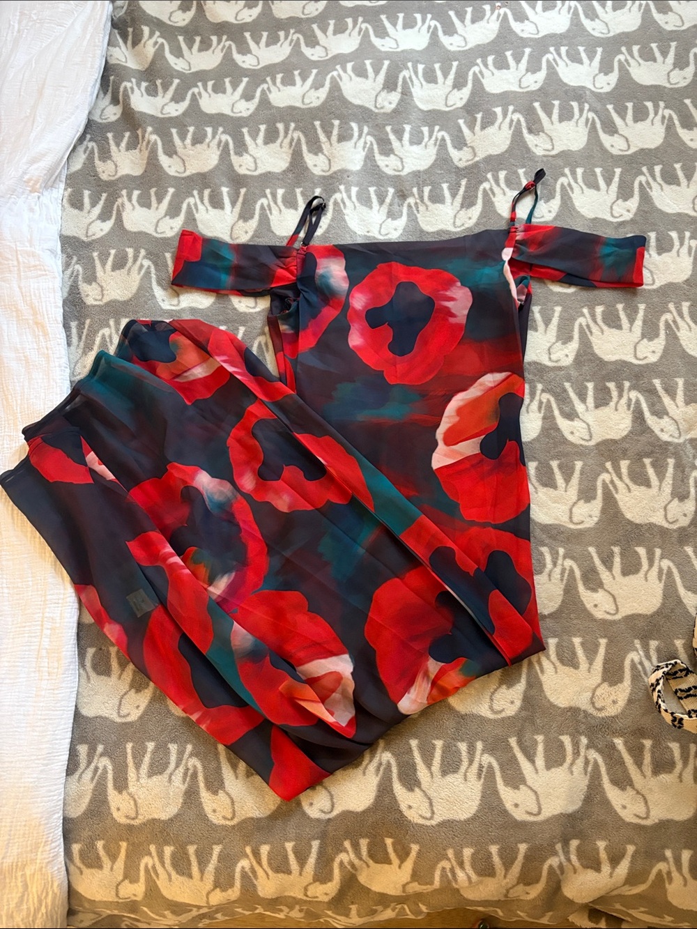 Rat & Boa inspired Red Floral Off-Shoulder Maxi Dress Sheer
